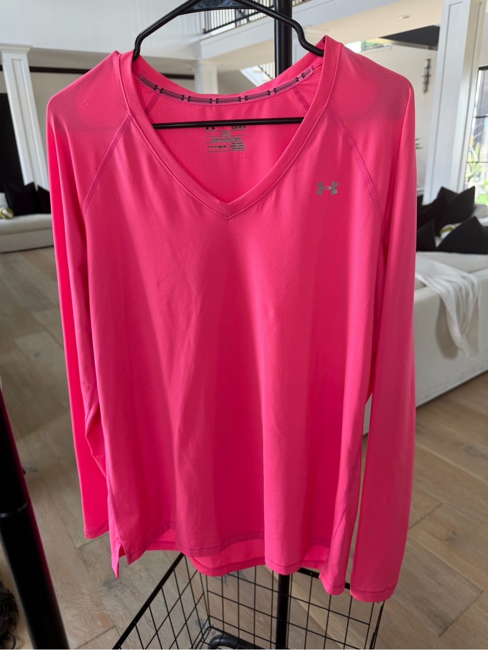 Under Armour Bright Pink Long Sleeve V-Neck Performance Top
